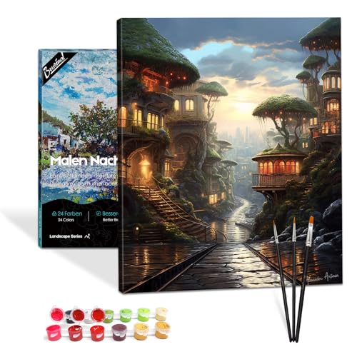 Bougimal Malen Nach Zahlen Erwachsene Landschaft mit Rahmen inklusive Pinsel und Acrylfarben - 40 x 50 cm, Baumhaus Straße Bougimal Malen Nach Zahlen Erwachsene Landschaft mit Rahmen inklusive Pinsel und Acrylfarben - 40 x 50 cm, Baumhaus Straße von Bougimal