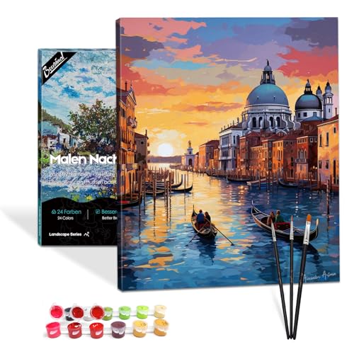 Bougimal Malen Nach Zahlen Erwachsene Landschaft mit Rahmen inklusive Pinsel und Acrylfarben - 40 x 50 cm, Sonnenuntergang Wasserstadt 2 Bougimal Malen Nach Zahlen Erwachsene Landschaft mit Rahmen inklusive Pinsel und Acrylfarben - 40 x 50 cm, Sonnenuntergang Wasserstadt 2 von Bougimal