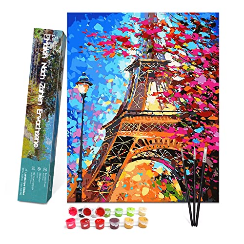 Bougimal Malen Nach Zahlen Erwachsene Landschaft ohne Rahmen inklusive Pinsel und Acrylfarben - 40 x 50 cm, Eiffelturm von Bougimal
