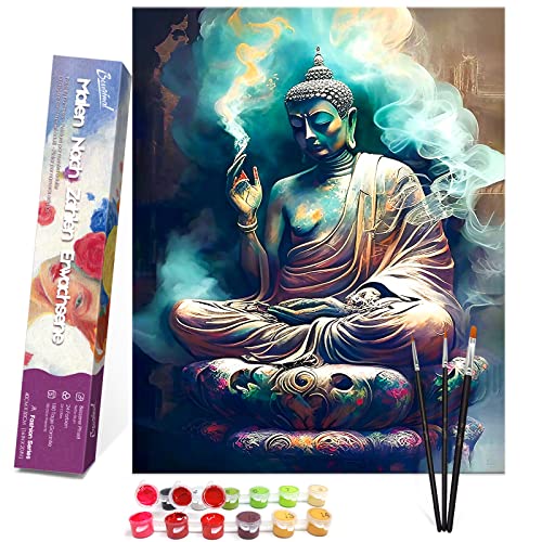 Bougimal Malen Nach Zahlen Erwachsene Popularität ohne Rahmen inklusive Pinsel und Acrylfarben - 40 x 50 cm, Buddha von Bougimal