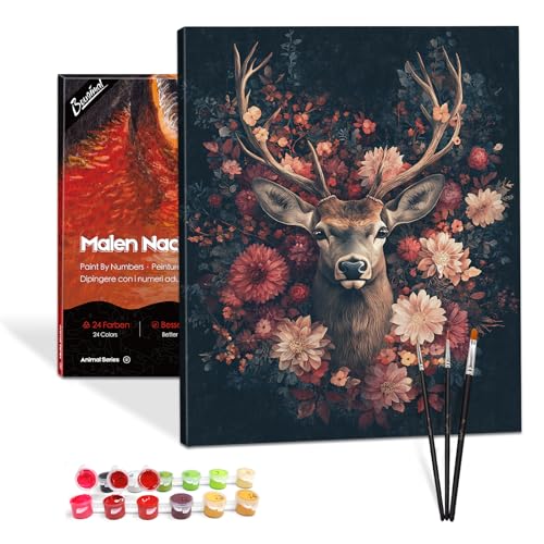 Bougimal Malen Nach Zahlen Erwachsene Tier Mit Rahmen inklusive Pinsel und Acrylfarben - 40 x 50 cm, Hirsch 3 von Bougimal