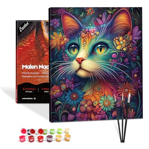 Bougimal Malen Nach Zahlen Erwachsene Tier Mit Rahmen inklusive Pinsel und Acrylfarben - 40 x 50 cm, Katze 1 von Bougimal
