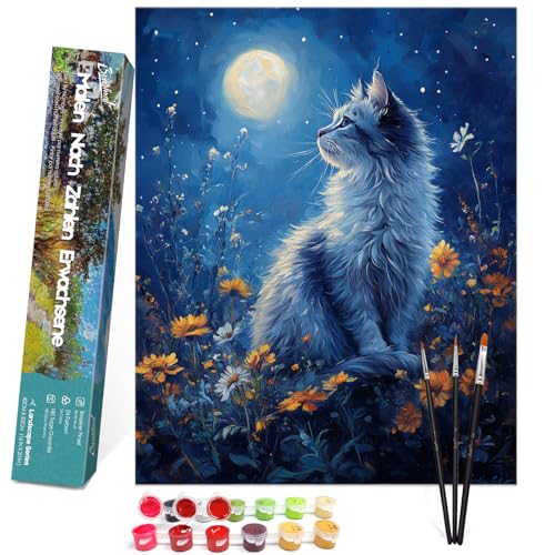 Bougimal Malen Nach Zahlen Erwachsene Tier Ohen Rahmen inklusive Pinsel und Acrylfarben - 40 x 50 cm, Kätzchen im Mondlicht Bougimal Malen Nach Zahlen Erwachsene Tier Ohen Rahmen inklusive Pinsel und Acrylfarben - 40 x 50 cm, Kätzchen im Mondlicht von Bougimal