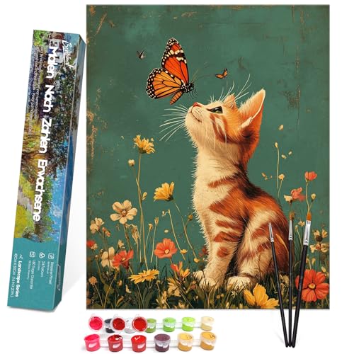 Bougimal Malen Nach Zahlen Erwachsene Tier Ohen Rahmen inklusive Pinsel und Acrylfarben - 40 x 50 cm, Kätzchen und Schmetterling Bougimal Malen Nach Zahlen Erwachsene Tier Ohen Rahmen inklusive Pinsel und Acrylfarben - 40 x 50 cm, Kätzchen und Schmetterling von Bougimal