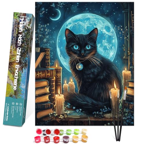 Bougimal Malen Nach Zahlen Erwachsene Tier Ohen Rahmen inklusive Pinsel und Acrylfarben - 40 x 50 cm, Schwarze Katze 2 Bougimal Malen Nach Zahlen Erwachsene Tier Ohen Rahmen inklusive Pinsel und Acrylfarben - 40 x 50 cm, Schwarze Katze 2 von Bougimal