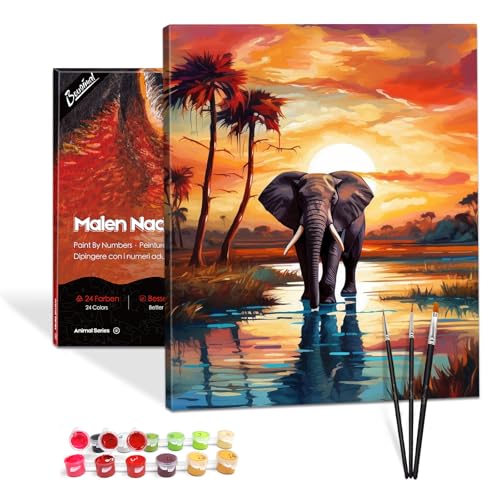 Bougimal Malen Nach Zahlen Erwachsene Tiere Mit Rahmen inklusive Pinsel und Acrylfarben - 40 x 50 cm, Elefant bei Sonnenuntergang Bougimal Malen Nach Zahlen Erwachsene Tiere Mit Rahmen inklusive Pinsel und Acrylfarben - 40 x 50 cm, Elefant bei Sonnenuntergang von Bougimal