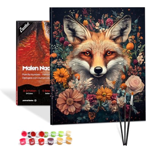 Bougimal Malen Nach Zahlen Erwachsene Tiere Mit Rahmen inklusive Pinsel und Acrylfarben - 40 x 50 cm, Fuchs von Bougimal