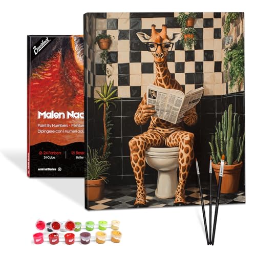 Bougimal Malen Nach Zahlen Erwachsene Tiere Mit Rahmen inklusive Pinsel und Acrylfarben - 40 x 50 cm, Lesende Giraffe 1 Bougimal Malen Nach Zahlen Erwachsene Tiere Mit Rahmen inklusive Pinsel und Acrylfarben - 40 x 50 cm, Lesende Giraffe 1 von Bougimal