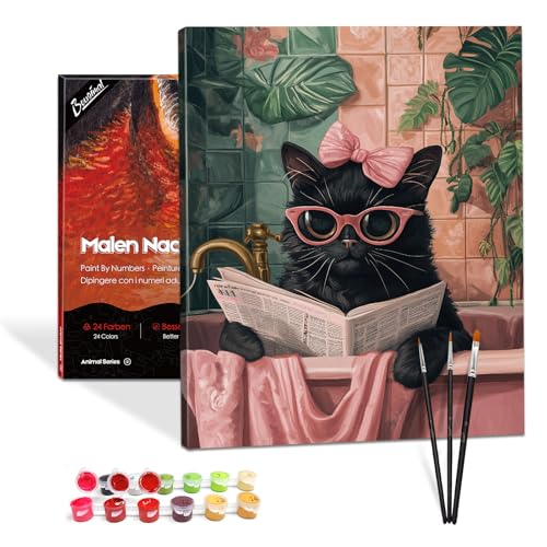 Bougimal Malen Nach Zahlen Erwachsene Tiere Mit Rahmen inklusive Pinsel und Acrylfarben - 40 x 50 cm, Lesende Katze 1 Bougimal Malen Nach Zahlen Erwachsene Tiere Mit Rahmen inklusive Pinsel und Acrylfarben - 40 x 50 cm, Lesende Katze 1 von Bougimal