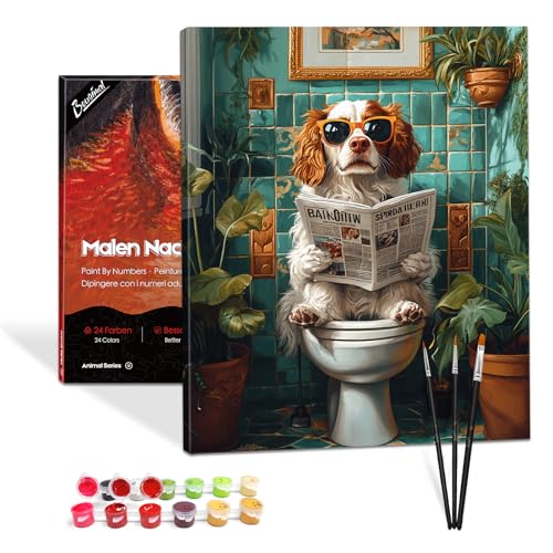 Bougimal Malen Nach Zahlen Erwachsene Tiere Mit Rahmen inklusive Pinsel und Acrylfarben - 40 x 50 cm, Lesender Welpe 1 Bougimal Malen Nach Zahlen Erwachsene Tiere Mit Rahmen inklusive Pinsel und Acrylfarben - 40 x 50 cm, Lesender Welpe 1 von Bougimal