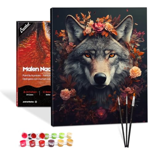 Bougimal Malen Nach Zahlen Erwachsene Tiere Mit Rahmen inklusive Pinsel und Acrylfarben - 40 x 50 cm, Wolf 2 von Bougimal