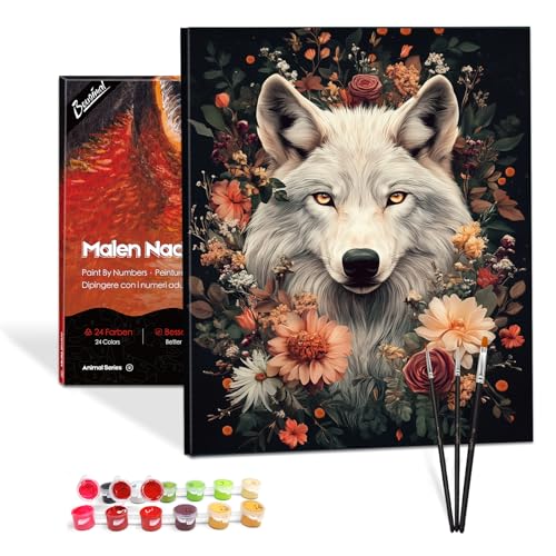 Bougimal Malen Nach Zahlen Erwachsene Tiere Mit Rahmen inklusive Pinsel und Acrylfarben - 40 x 50 cm, Wolf 4 Bougimal Malen Nach Zahlen Erwachsene Tiere Mit Rahmen inklusive Pinsel und Acrylfarben - 40 x 50 cm, Wolf 4 von Bougimal