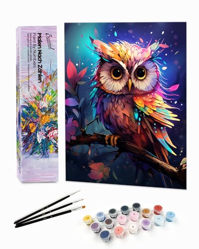 Bougimal Malen Nach Zahlen Erwachsene Tiere Ohen Rahmen inklusive Pinsel und Acrylfarben - 28 x 35 cm, Eule 2 Bougimal Malen Nach Zahlen Erwachsene Tiere Ohen Rahmen inklusive Pinsel und Acrylfarben - 28 x 35 cm, Eule 2 von Bougimal