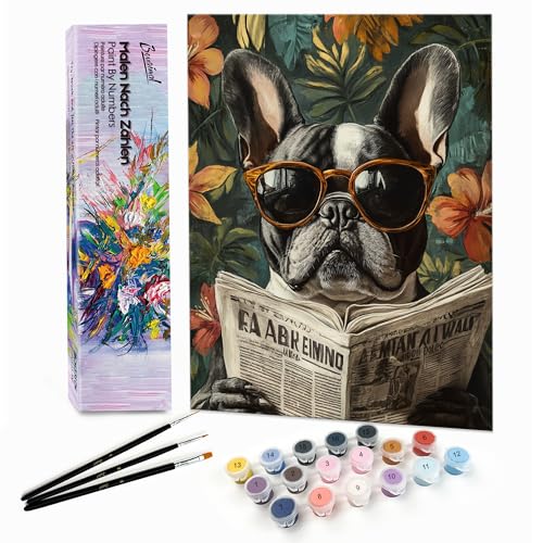 Bougimal Malen Nach Zahlen Erwachsene Tiere Ohen Rahmen inklusive Pinsel und Acrylfarben - 28x35cm, Hund mit Zeitung 1 Bougimal Malen Nach Zahlen Erwachsene Tiere Ohen Rahmen inklusive Pinsel und Acrylfarben - 28x35cm, Hund mit Zeitung 1 von Bougimal