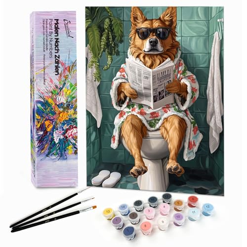 Bougimal Malen Nach Zahlen Erwachsene Tiere Ohen Rahmen inklusive Pinsel und Acrylfarben - 28x35cm, Hund mit Zeitung 2 Bougimal Malen Nach Zahlen Erwachsene Tiere Ohen Rahmen inklusive Pinsel und Acrylfarben - 28x35cm, Hund mit Zeitung 2 von Bougimal