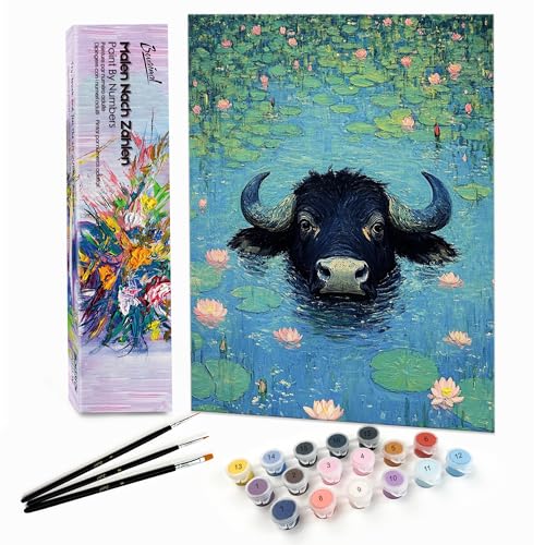 Bougimal Malen Nach Zahlen Erwachsene Tiere Ohen Rahmen inklusive Pinsel und Acrylfarben - 28x35cm, Kälbchen im See Bougimal Malen Nach Zahlen Erwachsene Tiere Ohen Rahmen inklusive Pinsel und Acrylfarben - 28x35cm, Kälbchen im See von Bougimal
