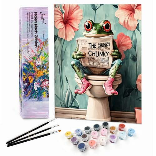 Bougimal Malen Nach Zahlen Erwachsene Tiere Ohen Rahmen inklusive Pinsel und Acrylfarben - 28x35cm, Lesender Frosch Bougimal Malen Nach Zahlen Erwachsene Tiere Ohen Rahmen inklusive Pinsel und Acrylfarben - 28x35cm, Lesender Frosch von Bougimal