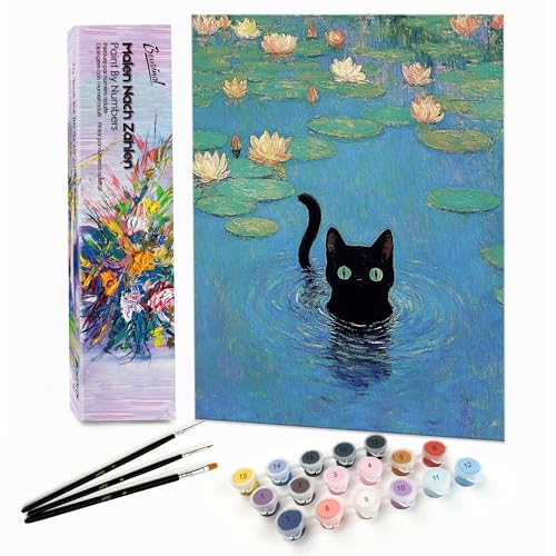 Bougimal Malen Nach Zahlen Erwachsene Tiere Ohen Rahmen inklusive Pinsel und Acrylfarben - 28x35cm, Schwarze Katze im See Bougimal Malen Nach Zahlen Erwachsene Tiere Ohen Rahmen inklusive Pinsel und Acrylfarben - 28x35cm, Schwarze Katze im See von Bougimal