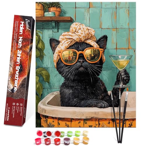 Bougimal Malen Nach Zahlen Erwachsene Tiere Ohen Rahmen inklusive Pinsel und Acrylfarben - 40 x 50 cm, Badende Katze Bougimal Malen Nach Zahlen Erwachsene Tiere Ohen Rahmen inklusive Pinsel und Acrylfarben - 40 x 50 cm, Badende Katze von Bougimal
