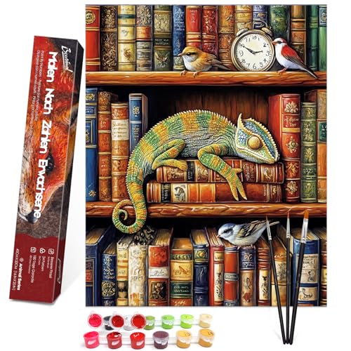 Bougimal Malen Nach Zahlen Erwachsene Tiere Ohen Rahmen inklusive Pinsel und Acrylfarben - 40 x 50 cm, Eidechse und Vogel von Bougimal