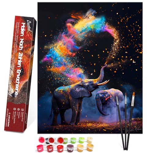 Bougimal Malen Nach Zahlen Erwachsene Tiere Ohen Rahmen inklusive Pinsel und Acrylfarben - 40 x 50 cm, Elefant 2 von Bougimal