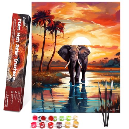 Bougimal Malen Nach Zahlen Erwachsene Tiere Ohen Rahmen inklusive Pinsel und Acrylfarben - 40 x 50 cm, Elefant bei Sonnenuntergang Bougimal Malen Nach Zahlen Erwachsene Tiere Ohen Rahmen inklusive Pinsel und Acrylfarben - 40 x 50 cm, Elefant bei Sonnenuntergang von Bougimal
