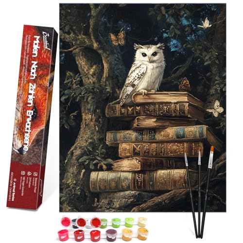 Bougimal Malen Nach Zahlen Erwachsene Tiere Ohen Rahmen inklusive Pinsel und Acrylfarben - 40 x 50 cm, Eule und alte Bücher 3 Bougimal Malen Nach Zahlen Erwachsene Tiere Ohen Rahmen inklusive Pinsel und Acrylfarben - 40 x 50 cm, Eule und alte Bücher 3 von Bougimal
