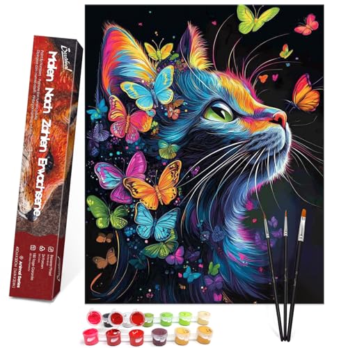Bougimal Malen Nach Zahlen Erwachsene Tiere Ohen Rahmen inklusive Pinsel und Acrylfarben - 40 x 50 cm, Katze 3 von Bougimal