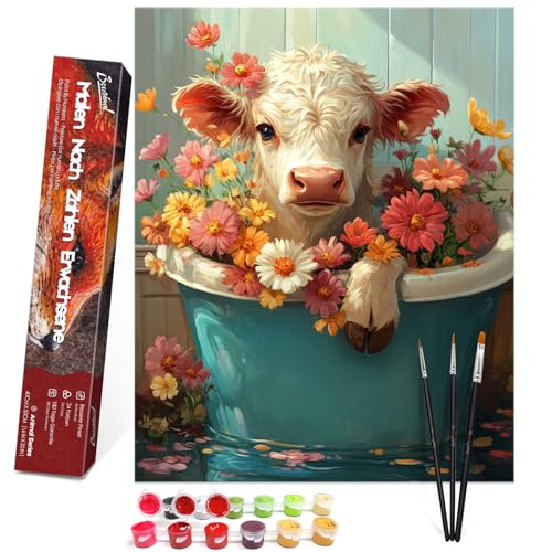 Bougimal Malen Nach Zahlen Erwachsene Tiere Ohen Rahmen inklusive Pinsel und Acrylfarben - 40 x 50 cm, Kuh 2 Bougimal Malen Nach Zahlen Erwachsene Tiere Ohen Rahmen inklusive Pinsel und Acrylfarben - 40 x 50 cm, Kuh 2 von Bougimal