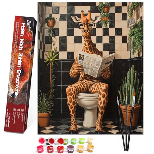 Bougimal Malen Nach Zahlen Erwachsene Tiere Ohen Rahmen inklusive Pinsel und Acrylfarben - 40 x 50 cm, Lesende Giraffe 1 Bougimal Malen Nach Zahlen Erwachsene Tiere Ohen Rahmen inklusive Pinsel und Acrylfarben - 40 x 50 cm, Lesende Giraffe 1 von Bougimal