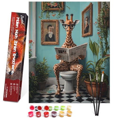 Bougimal Malen Nach Zahlen Erwachsene Tiere Ohen Rahmen inklusive Pinsel und Acrylfarben - 40 x 50 cm, Lesende Giraffe 2 Bougimal Malen Nach Zahlen Erwachsene Tiere Ohen Rahmen inklusive Pinsel und Acrylfarben - 40 x 50 cm, Lesende Giraffe 2 von Bougimal