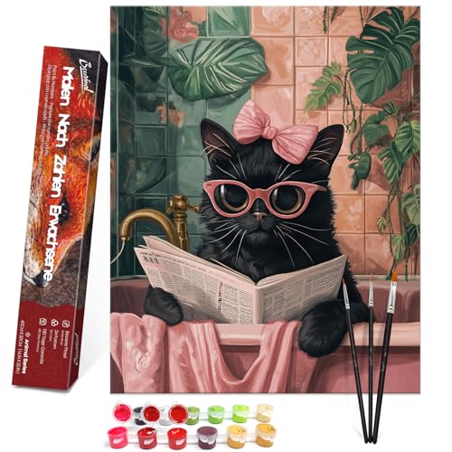 Bougimal Malen Nach Zahlen Erwachsene Tiere Ohen Rahmen inklusive Pinsel und Acrylfarben - 40 x 50 cm, Lesende Katze 1 Bougimal Malen Nach Zahlen Erwachsene Tiere Ohen Rahmen inklusive Pinsel und Acrylfarben - 40 x 50 cm, Lesende Katze 1 von Bougimal
