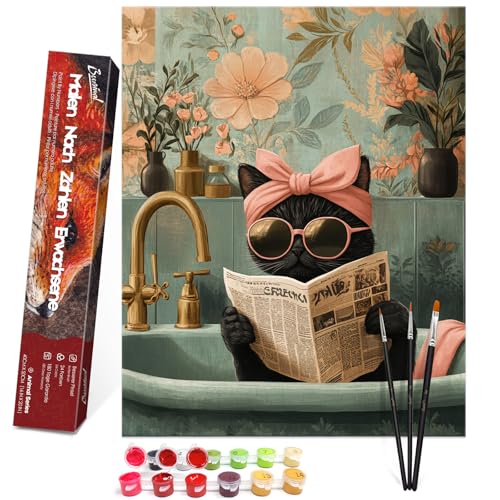 Bougimal Malen Nach Zahlen Erwachsene Tiere Ohen Rahmen inklusive Pinsel und Acrylfarben - 40 x 50 cm, Lesende Katze 2 Bougimal Malen Nach Zahlen Erwachsene Tiere Ohen Rahmen inklusive Pinsel und Acrylfarben - 40 x 50 cm, Lesende Katze 2 von Bougimal