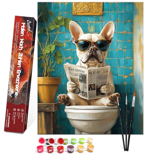 Bougimal Malen Nach Zahlen Erwachsene Tiere Ohen Rahmen inklusive Pinsel und Acrylfarben - 40 x 50 cm, Lesender Welpe 2 Bougimal Malen Nach Zahlen Erwachsene Tiere Ohen Rahmen inklusive Pinsel und Acrylfarben - 40 x 50 cm, Lesender Welpe 2 von Bougimal