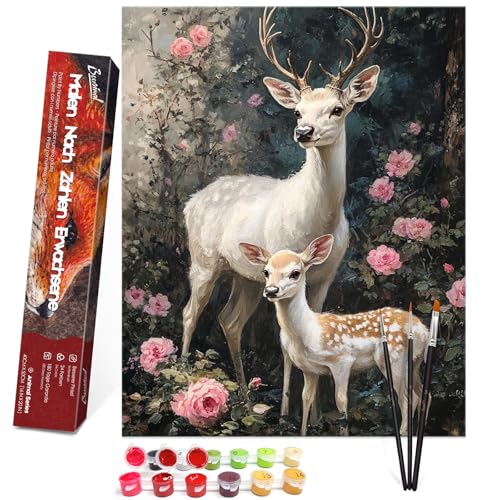 Bougimal Malen Nach Zahlen Erwachsene Tiere Ohen Rahmen inklusive Pinsel und Acrylfarben - 40 x 50 cm, Reh im Blumenstrauch 1 Bougimal Malen Nach Zahlen Erwachsene Tiere Ohen Rahmen inklusive Pinsel und Acrylfarben - 40 x 50 cm, Reh im Blumenstrauch 1 von Bougimal