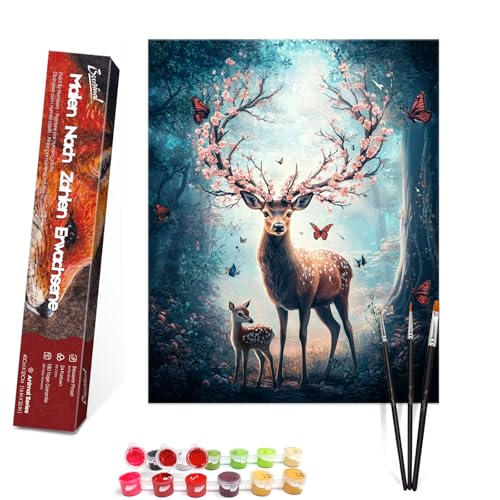 Bougimal Malen Nach Zahlen Erwachsene Tiere Ohen Rahmen inklusive Pinsel und Acrylfarben - 40 x 50 cm, Reh im Blumenstrauch 4 Bougimal Malen Nach Zahlen Erwachsene Tiere Ohen Rahmen inklusive Pinsel und Acrylfarben - 40 x 50 cm, Reh im Blumenstrauch 4 von Bougimal