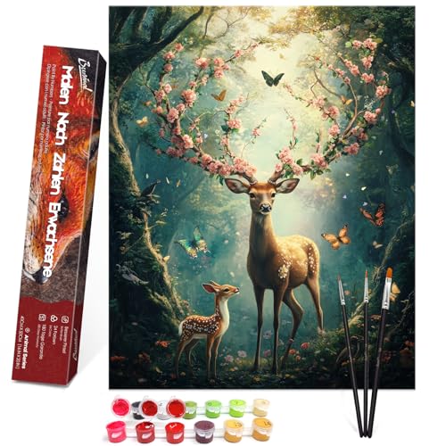 Bougimal Malen Nach Zahlen Erwachsene Tiere Ohen Rahmen inklusive Pinsel und Acrylfarben - 40 x 50 cm, Reh im Blumenstrauch 5 Bougimal Malen Nach Zahlen Erwachsene Tiere Ohen Rahmen inklusive Pinsel und Acrylfarben - 40 x 50 cm, Reh im Blumenstrauch 5 von Bougimal