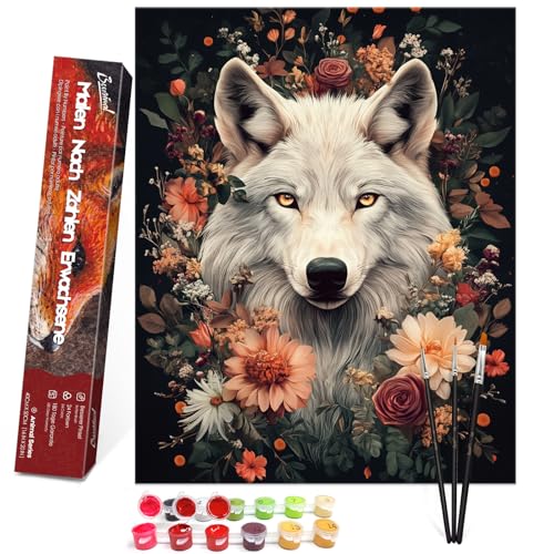 Bougimal Malen Nach Zahlen Erwachsene Tiere Ohen Rahmen inklusive Pinsel und Acrylfarben - 40 x 50 cm, Wolf 4 Bougimal Malen Nach Zahlen Erwachsene Tiere Ohen Rahmen inklusive Pinsel und Acrylfarben - 40 x 50 cm, Wolf 4 von Bougimal