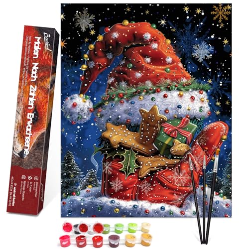 Bougimal Malen Nach Zahlen Erwachsene Weihnachten ohne Rahmen inklusive Pinsel und Acrylfarben - 40 x 50 cm, rote Nikolausmütze Bougimal Malen Nach Zahlen Erwachsene Weihnachten ohne Rahmen inklusive Pinsel und Acrylfarben - 40 x 50 cm, rote Nikolausmütze von Bougimal