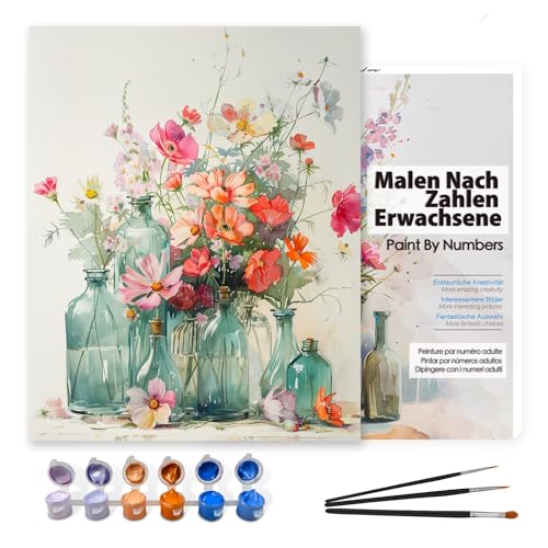 Bougimal Malen nach Zahlen Erwachsene, DIY Handgemalt Ölgemälde Kit Mit 3 Pinseln und Acrylfarbe, Als Geschenk 40X50CM, Ohne Rahmen, Flowers 1 von Bougimal
