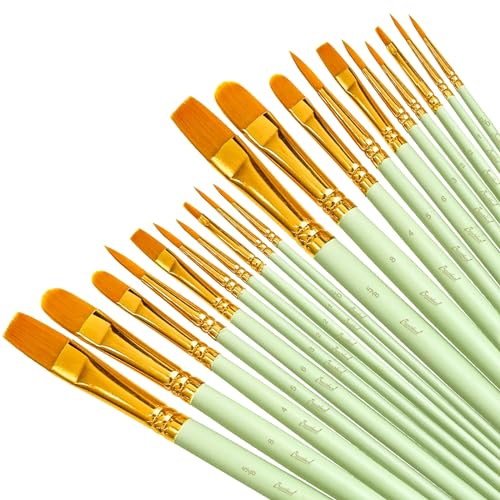 Bougimal Pinsel Set 20 Stück,Nylon Acrylfarben Pinsel,Malerei Ölfarben Brush Set für Aquarell Ölgemälde,Grün von Bougimal