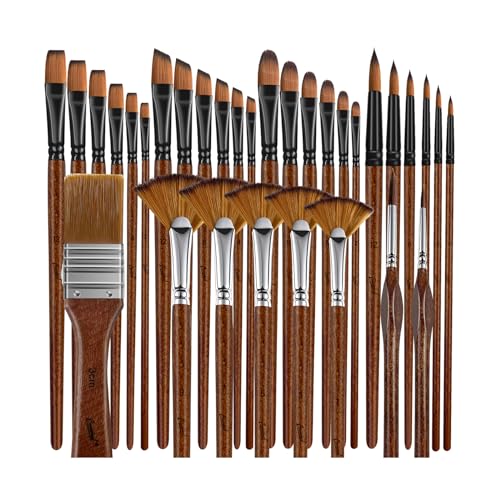 Bougimal Pinselset Acrylfarben, 32 Pinsel Set mit rund, eckig, flach, Fan, Detailing Pinsel für Aquarell/Acryl/Öl Malerei, für Künstler und Anfänger zum Malen, Teal Bougimal Pinselset Acrylfarben, 32 Pinsel Set mit rund, eckig, flach, Fan, Detailing Pinsel für Aquarell/Acryl/Öl Malerei, für Künstler und Anfänger zum Malen, Teal von Bougimal