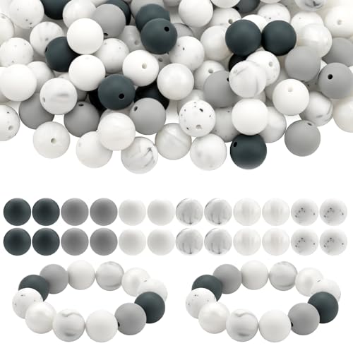 Bouiexye 100 Stück 15 mm Silikonperlen zur Armbandherstellung Grau Weiß Silikonperlen Runde Perlen zur Herstellung von Schlüsselanhängern DIY Bastelarbeiten Armbändern Perlenstiften Perlenstift Bouiexye 100 Stück 15 mm Silikonperlen zur Armbandherstellung Grau Weiß Silikonperlen Runde Perlen zur Herstellung von Schlüsselanhängern DIY Bastelarbeiten Armbändern Perlenstiften Perlenstift von Bouiexye