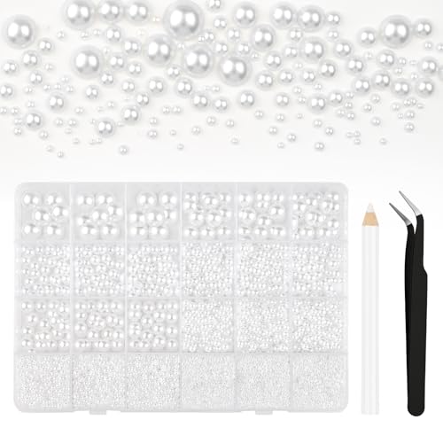 Bouiexye 13000 Stück Weiß Perlen mit Flacher Rückseite 2/3/4/5/6/8/10mm Halbrunde Perlen für Heimwerker Bastelarbeiten Nagelkunst Schuhe Handyhüllen Usw von Bouiexye