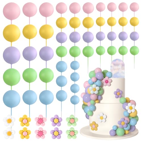 Bouiexye 61 Stück Cake Topper Tortendeko Kugeln Torten Deko Schaumkugel Deko Torten Geeignet für Geburtstagsfeier Hochzeit Regenbogen Babyparty（Blau Gold Weiß Serie） von Bouiexye