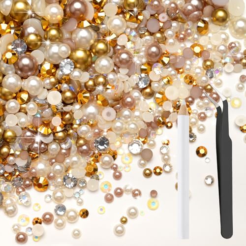 Bouiexye 80g Mix Halbperlen und Glitzersteine für Kunsthandwerk 2mm-10mm Flachrücken Perlen und Strasssteine Mix für Gesicht Nagel DIY Becher Basteln Tumbler Schuhe Halbrunde Perlen(Champagner Gold) Bouiexye 80g Mix Halbperlen und Glitzersteine für Kunsthandwerk 2mm-10mm Flachrücken Perlen und Strasssteine Mix für Gesicht Nagel DIY Becher Basteln Tumbler Schuhe Halbrunde Perlen(Champagner Gold) von Bouiexye