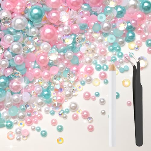 Bouiexye 80g Mix Halbperlen und Glitzersteine für Kunsthandwerk 2mm-10mm Flachrücken Perlen und Strasssteine Mix für Gesicht Nagel DIY Becher Basteln Tumbler Schuhe Halbrunde Perlen(Rosa Blau Weiß) Bouiexye 80g Mix Halbperlen und Glitzersteine für Kunsthandwerk 2mm-10mm Flachrücken Perlen und Strasssteine Mix für Gesicht Nagel DIY Becher Basteln Tumbler Schuhe Halbrunde Perlen(Rosa Blau Weiß) von Bouiexye