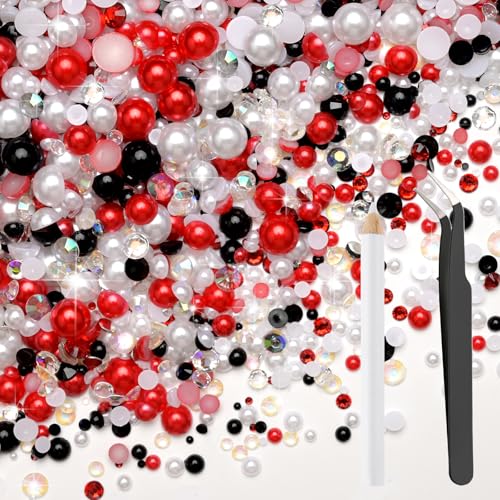 Bouiexye 80g Mix Halbperlen und Glitzersteine für Kunsthandwerk 2mm-10mm Flachrücken Perlen und Strasssteine Mix für Gesicht Nagel DIY Becher Basteln Tumbler Schuhe Halbrunde Perlen(Rot Schwarz Weiß) Bouiexye 80g Mix Halbperlen und Glitzersteine für Kunsthandwerk 2mm-10mm Flachrücken Perlen und Strasssteine Mix für Gesicht Nagel DIY Becher Basteln Tumbler Schuhe Halbrunde Perlen(Rot Schwarz Weiß) von Bouiexye