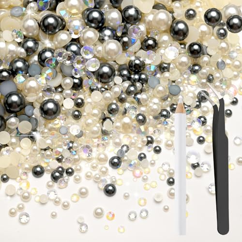 Bouiexye 80g Mix Halbperlen und Glitzersteine für Kunsthandwerk 2mm-10mm Flachrücken Perlen und Strasssteine Mix für Gesicht Nagel DIY Becher Basteln Tumbler Schuhe Halbrunde Perlen(Silbergrau Weiß) Bouiexye 80g Mix Halbperlen und Glitzersteine für Kunsthandwerk 2mm-10mm Flachrücken Perlen und Strasssteine Mix für Gesicht Nagel DIY Becher Basteln Tumbler Schuhe Halbrunde Perlen(Silbergrau Weiß) von Bouiexye