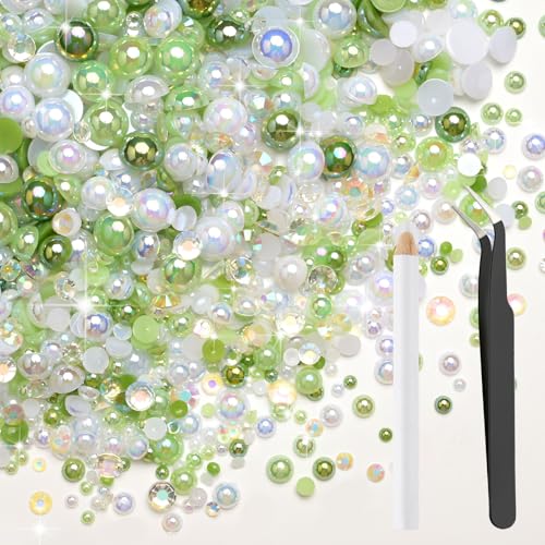 Bouiexye 80g Mix Halbperlen und Glitzersteine für Kunsthandwerk 2mm-10mm Flachrücken Perlen und Strasssteine Mix für Gesicht Nagel DIY Becher Basteln Tumbler Schuhe Halbrunde Perlen(Smaragdgrün) von Bouiexye